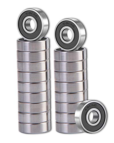 ［20 Pack］608-2RS Ball Bearings - Bearing Steel and Double Rubber Sealed Miniature Deep Groove Ball Bearings for Skateboards, Inline Skates, Scooters (8mm x 22mm x 7mm)