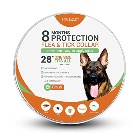 Flea and Tick Collar for Dogs and Cats, Prevention and Control Fleas, Ticks, Lice and Pests for 8 Months, Hypoallergenic and Safe Design, 1 Size Fully Adjustable Waterproof Collar
