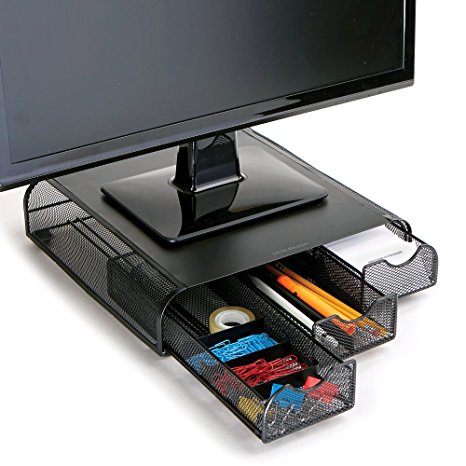 Mind Reader Monmesh-Blk Monitor Stand and Desk Organizer, Black Metal Mesh