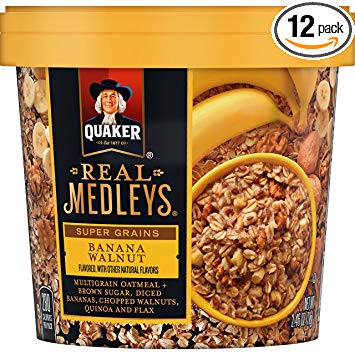 Quaker Real Medleys Super Grains Oatmeal , Banana Walnut, Instant Oatmeal  Breakfast Cereal (12 Cups) (Packaging May Vary)