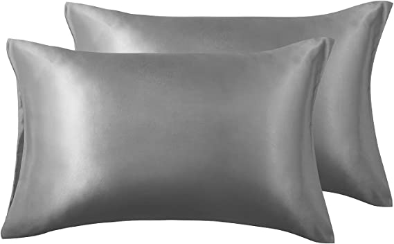 Love's cabin Silk Satin Pillowcase for Hair and Skin (Dark Gray, 20x26 inches) Slip Pillow Cases Standard Size Set of 2 - Satin Pillow Covers with Envelope Closure