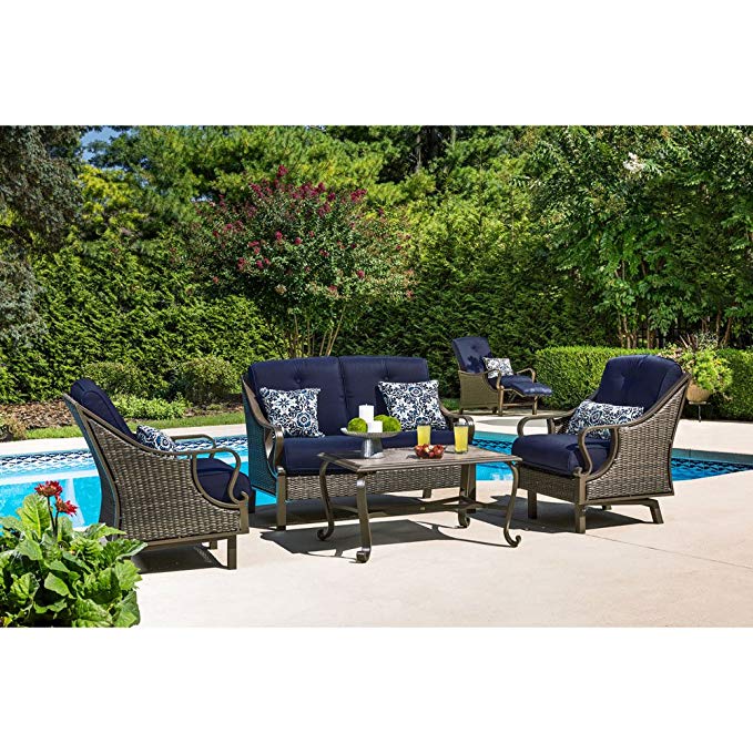 Hanover VENTURA4PC-NVY Ventura 4-Piece Patio Set, Navy Blue Outdoor Furniture