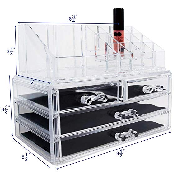 Ikee Design Acrylic Jewelry & Cosmetic/Makeup Storage Display Boxes Set.