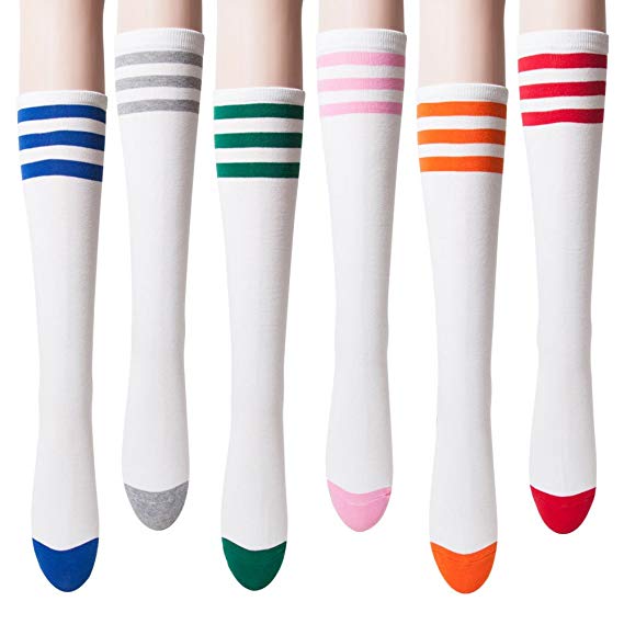 Sockstheway Womens Casual Knee High Tube Socks with Triple Stripes