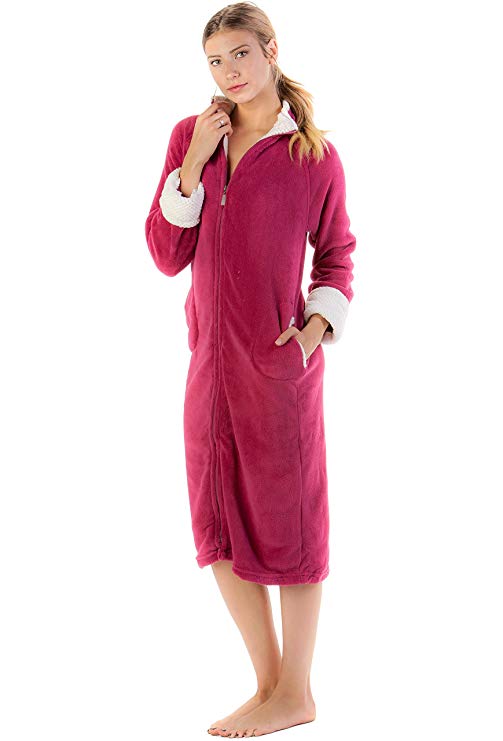 Casual Nights Women's Full Front Zip Up Plush Fleece Robe Housecoat