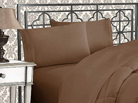 Elegant Comfort Luxurious & Softest 1500 Thread Count Egyptian Three Line Embroidered Softest Premium Hotel Quality 4-Piece Bed Sheet Set, Wrinkle and Fade Resistant, King, Taupe