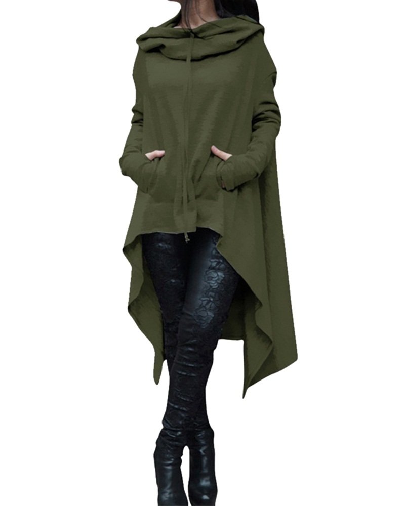 Ferbia Womens Hoodie Dress Asymmetrical High Low Casual Pullover Fall Long Sleeve Sweatshirt Tops Pocho Coat