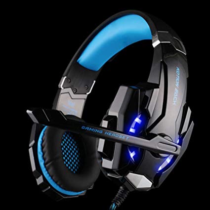 Kotion Each G9000 Gaming Headset Headphone 3.5mm Stereo Jack with Mic LED Light for PC/PS4/Tablet/Laptop/Cell Phone (Black Blue)