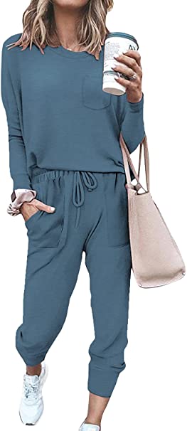 SIEANEAR Womens 2 Pieces Long Sleeve Loungewear Sweatsuit Sets Crewneck Outfits