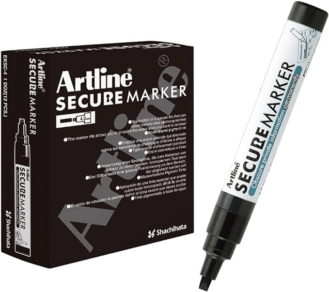 Artline Secure Marker, Black, Box of 12
