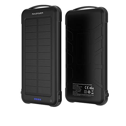 Solar Charger RAVPower 10000mAh Outdoor Battery Pack with iSmart 2.0 and Dual Input (Solar and Outlet), Shockproof Solar Power Bank with LED Flashlight for iPhone, Galaxy, Android, and More