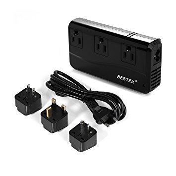 BESTEK 4-Port USB Power Converter 220V to 110V Travel Voltage Converter with International UK/EU/AU Adapter Plugs-Black