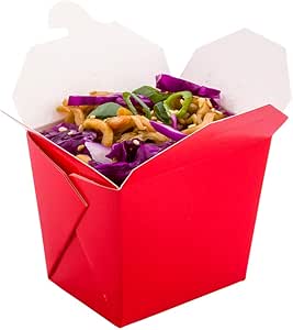 Restaurantware Bio Tek 8 Ounce Noodle Take Out Boxes 25 Disposable Food To Go Boxes - Tab-Lock Stackable Red Paper Take Home Boxes Greaseproof For Restaurants Catering And Parties