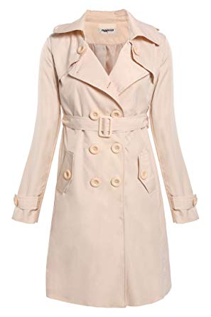 Zeagoo Women Fashion Double Breasted Long Dust Coat Trench with Belt