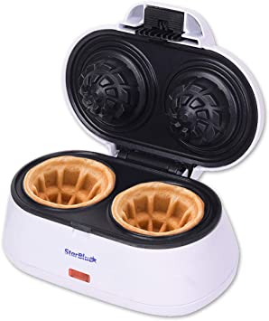 Double Waffle Bowl Maker by StarBlue - White - Make Bowl Shapes Belgian Waffles in Minutes | Best for Serving ice Cream and Fruit | Gift Ideas 220-240V 50/60Hz 1200W, UK Plug