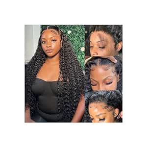 Deep Wave Lace Front Wig 13x4 HD Lace Frontal Wig Natural Hairline Pre Plucked with Baby Hair Middle Part Deep Curly Glueless Wigs for Black Women (18Inch)