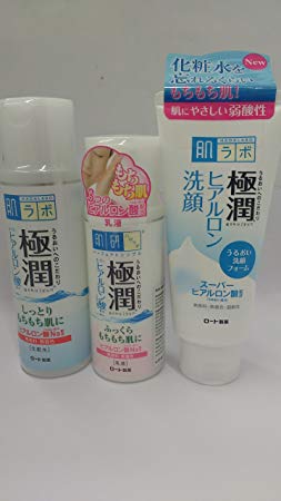 Rohto Hada Labo Gokujyun 3 Sets: Facial Foam Wash (3.5 Oz,100g) /Super Hyaluronic Acid Moisturizing Lotion (5.7 Fl Oz, 170ml) /Super Hyaluronic Acid Moisturizing Milk (4.7 Fl Oz.,140ml)