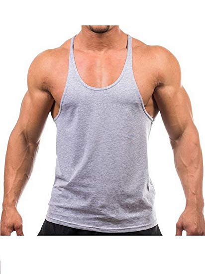 YAKER Men's Blank Stringer Y Back Bodybuilding Gym Tank Tops
