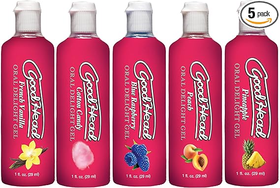 Doc Johnson GoodHead - Oral Delight Gel Variety Pack - French Vanilla, Cotton Candy, Blue Raspberry, Peach, Pineapple - 5 x 1 oz. (5 X 28 g)