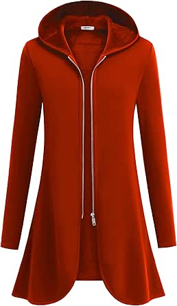 Zeagoo Women's Long Zip Up Hoodie Lightweight Oversized Tunic Sweatshirt Open Front Cardigan Jacket with Pockets