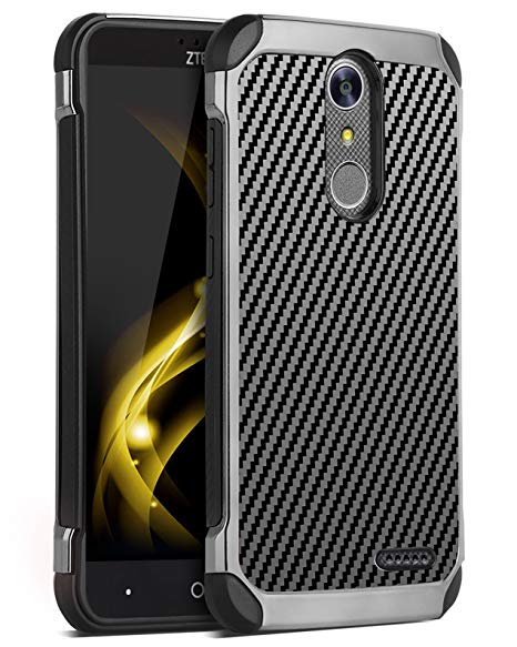 ZTE Grand X4 Case, ZTE Blade Spark Case, ZTE Grand X 4 Case, BENTOBEN Shockproof 2 in 1 Slim Hybrid Hard PC Carbon Fiber Texture Protective Case for ZTE Grand X4 / ZTE Blade Spark / ZTE Z956, Black