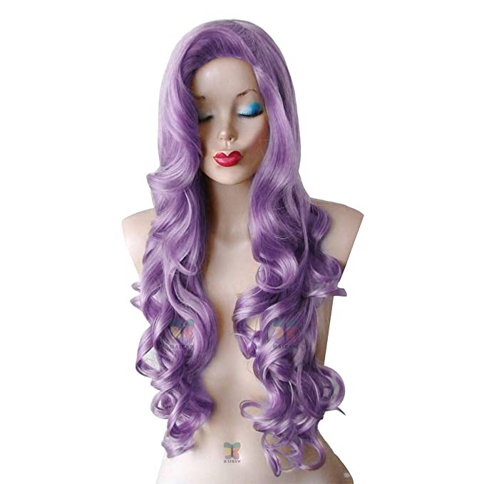 HAIRSW Long Wavy Purple Colors Cosplay Full Wigs with Big Swap Bangs for Sexy Women Halloween Party (Purple)