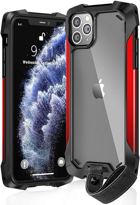 KMMIN iPhone 11 Pro Max Case Rugged Protection Case Soft TPU Clear case Aluminuml Bumper Cover Compatible with Apple iPhone 11 Pro Max case 6.5Inch - Red/Clear