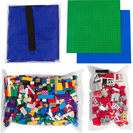 Building Bricks - 1324 Piece Bulk Blocks - Includes 2 Baseplates and Easy Cleanup Drawsting Play Mat- Tight Fit with Major Brands