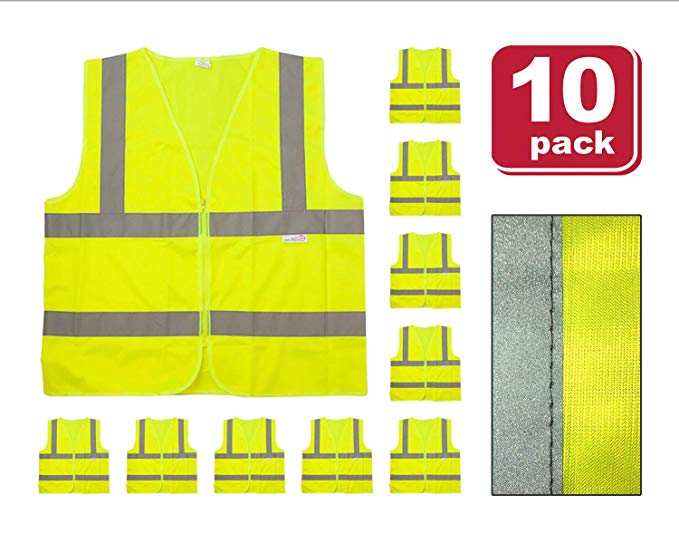SAFE HANDLER Reflective Safety Vest | Lightweight and Breathable, Fluorescent Fabric, Hook & Loop Closure, Mesh Fabric, Large, 10 PACK