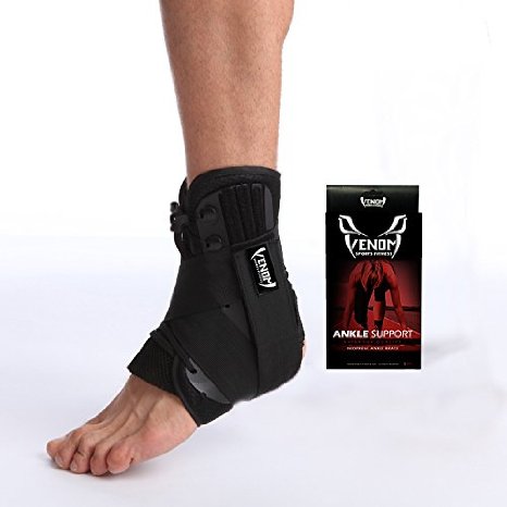Venom Neoprene Ankle Brace Lace Up Support - Adjustable Stabilizers & Elastic Compression for Sprained Foot, Tendonitis, Basketball, Volleyball, Soccer, MMA, Athletics, Women, Running, Sports