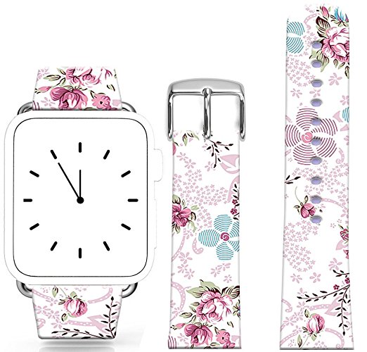 iwatch strap 38mm,Genuine leather apple watch band sport for girls women purple abstract flower art theme