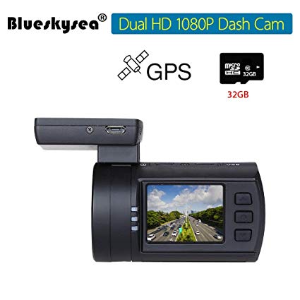 Blueskysea Mini 0906 GPS Dual Dash Cam Car Camera (Mini 0906 32GB TF Card)