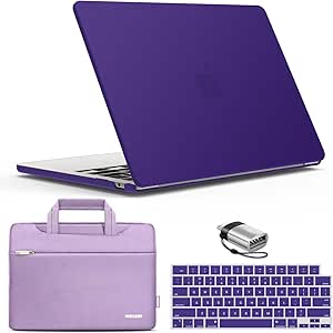 IBENZER Compatible with 2024 2023 2022 MacBook Air 13 inch case M3 A3113 M2 A2681, Hard Shell Case & Sleeve & Keyboard Cover & Type-C Adapter for Mac Air 13.6 with Touch ID,Ultra Purple, KK-UAPU 3