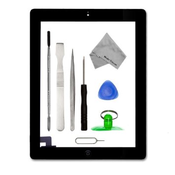 IPAD 2 BLACK Digitizer Touch Screen Front Display Glass Assembly - Includes Home Button and flex   Camera Holder   Pre Installed Adhesive Stickers and Professional Tool kit for easy installation now also incl. Bezel Frame