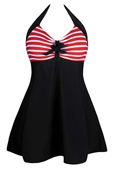 Aleumdr Women's Vintage Sailor Pin Up One Piece Skirtini Cover Up Swimdress