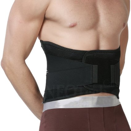 Adjustable Deluxe Double Pull Lumbar Brace / Lower Back Belt, Pain Relief, Breathable Material - WIDE Back Support - NEOtech Care ( TM ) Brand - Black Color