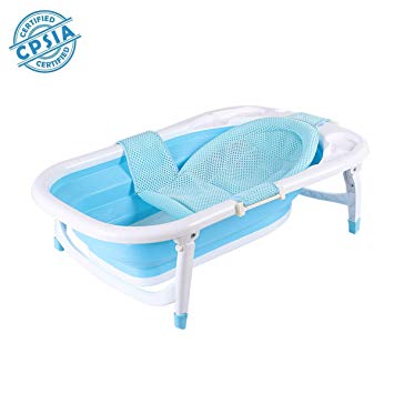 Baby Portable Collapsible Bathing Tub, SKYROKU Baby Bath tub for Newborn Infant Child with Foldable Safe and Sturdy Non Slip for Easy Bathing (Blue)