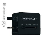 Travel Adapter-Compact International All In One Design-Universal World AC Power Plug Adapter by Kobadals-Powers and charges Smart Phones iPads iPods Tablets MP3 Players and other USB charged devices in more than 150 countries Travel with power