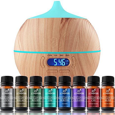 Artnaturals Essential Oil Blends and Diffuser Set – (8 x 10ml Oils, 400ml Tank) – Aromatherapy Gift Set – Bluetooth Diffuser with LED Lights and Auto Shut Off – for All Rooms