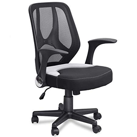 mysuntown Mid-Back Office Mesh Chair,Task Chair with Adjustable Height & Flip-Up Armrests, Executive Swivel Chair, Black