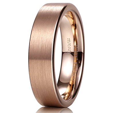 King Will GLORY Unisex 6mm 18K Rose Gold Tungsten Carbide Wedding Band Ring Pipe Cut Brushed Finish