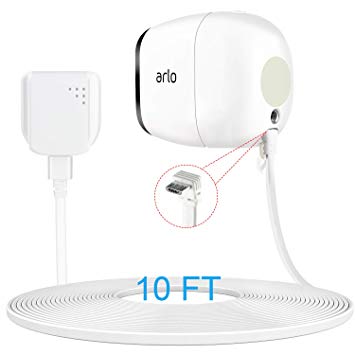 10FT Weatherproof Outdoor Charging Cable and Quick Charge 3.0 Power Adapter Compatible for Arlo Pro and Pro 2, Arlo GO, Other Home Camera (Micro USB), 1 Set, White