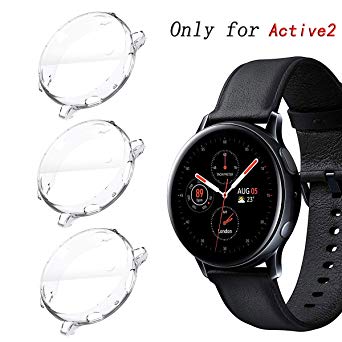 KPYJA for Samsung Galaxy Watch Active 2 44mm Screen Protector, All-Around TPU Anti-Scratch Flexible Case Soft Protective Bumper Cover for Galaxy Watch Active 2 Smartwatch (Clear/Clear/Clear, 44mm)