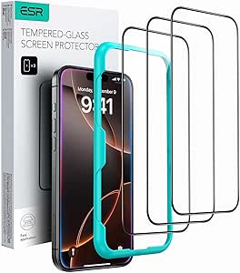 ESR 3 Pack for iPhone 16 Pro Screen Protector, [9H Hardness] [Military Grade Shatterproof] Tempered Glass Film with Easy Installation Tool, HD Clear, Scratch Resistant