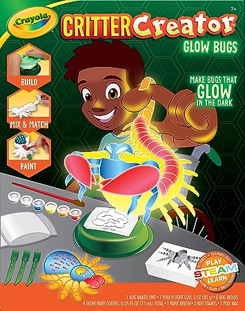 Crayola Glow in The Dark Critter Creator, Clay Bug Toy Kit for Kids, Fake Bug Molds, Includes Clay & Paint, Gift for Kids, Ages 7