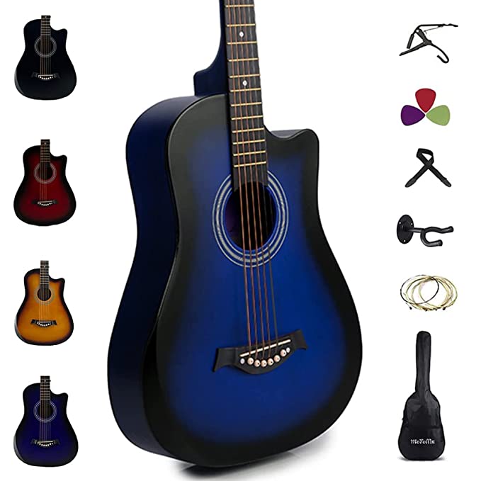Medellin M38 carbon fiber body 38 Incheses Acoustic Guitar (Blue Burst) Durable Matt finish With hAndrest, strings, strap, bag, 3 Picks, capo, stAnd