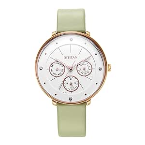 Titan Women Leather Analog White Dial Watch-2651Wl09, Band Color-Rose Gold