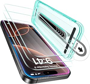 ESR 3 Pack for iPhone 16 Pro Max Screen Protector Tempered Glass, [9H Hardness] [Military Grade Shatterproof] Full Coverage Film with Flawless Fit Tray, HD Clear, Scratch Resistant