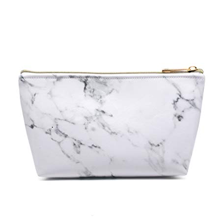 Marble Cosmetic Bag with Gold Zipper,Portable Ladies Travel Makeup Brushes Bag