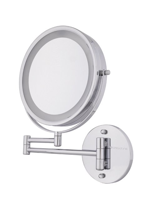 Ovente MFW70CH 7.0 inch Battery Operated LED Lighted Wallmount Vanity Makeup Mirror, 1x/10x Magnification, Polished Chrome